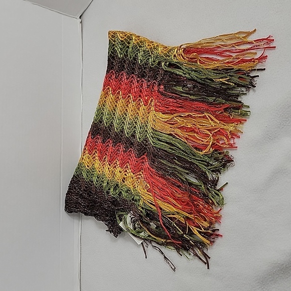 Just Jamie Brown Green Yellow Orange Silver W/ Fringe Scarf NWT - Picture 1 of 6
